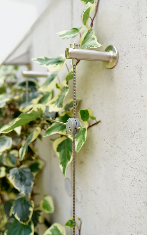 Compact 4-inch Wide, 80-inch High Stainless Steel Trellis Installed on Wall"