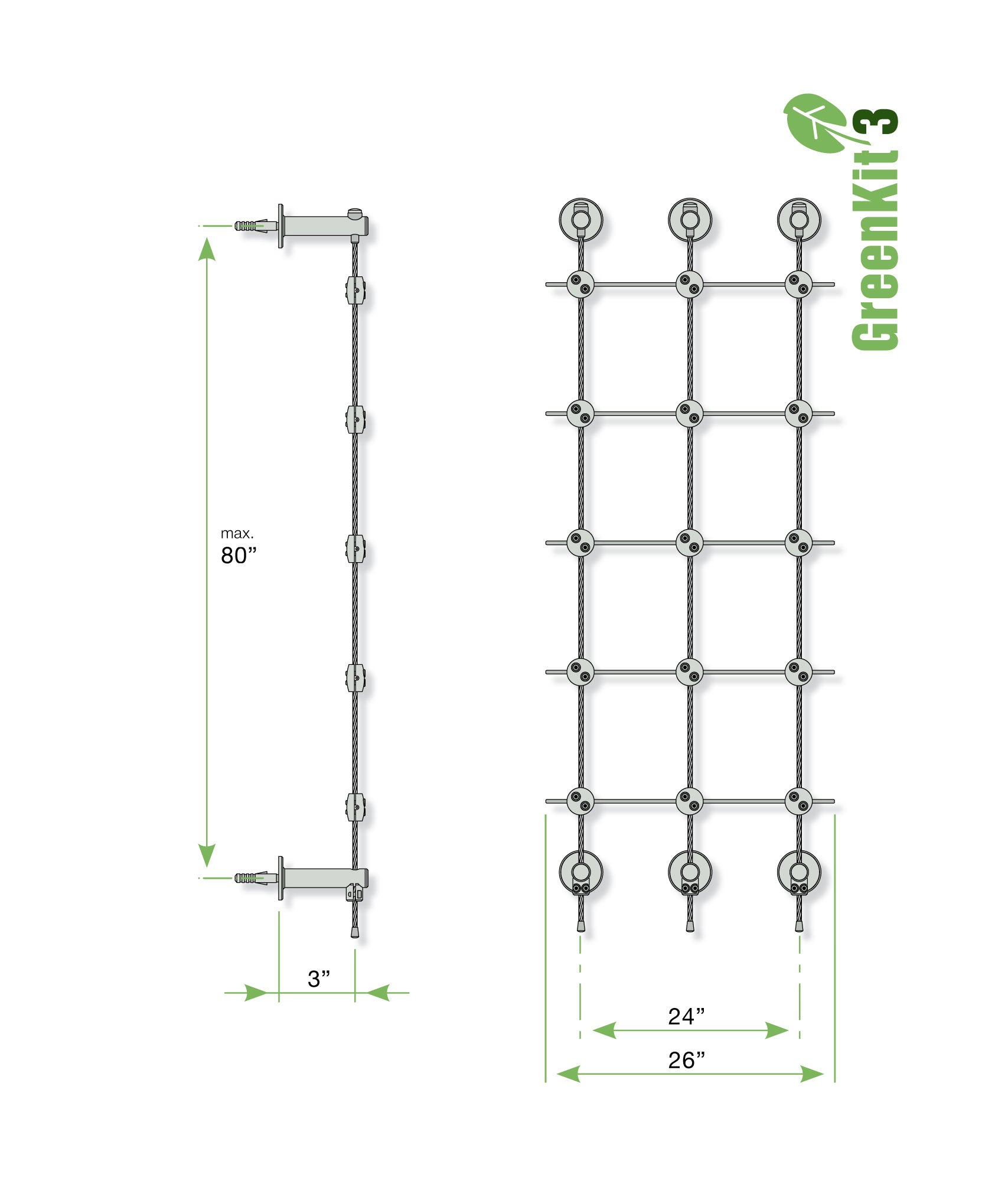 Wide 26-inch Wide, 80-inch High Stainless Steel Trellis - Measurement